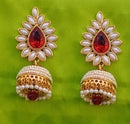 Goldpolish maroon and white jhumi earring-2501