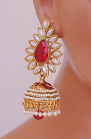 Goldpolish maroon and white jhumi earring-2501