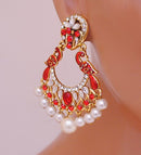 Goldpolish red and white earring-2513