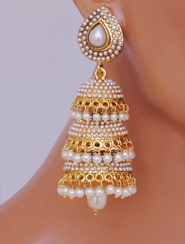 Goldpolish white jhumi earring-2524