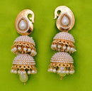 Goldpolish white jhumi earring-2526