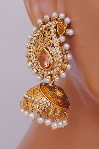 Goldpolish white jhumki earring-2528