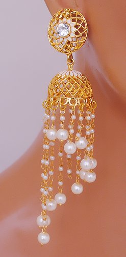 goldpolish white jhumi earring-2535