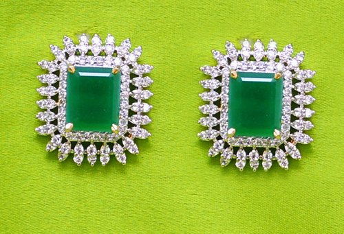 goldpolish green and white earring-2547