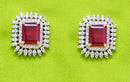 Goldpolish maroon and white diamond earring-2548