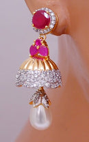 Goldpolish ruby red and white earring-2556