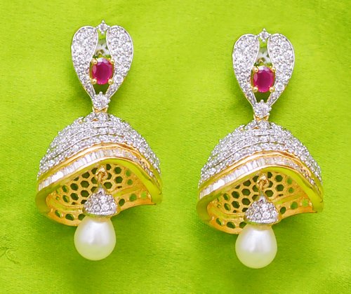 Goldpolish ruby red and white earring-2559