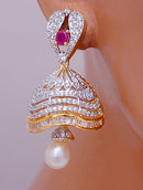 Goldpolish ruby red and white earring-2559