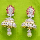 Goldpolish ruby red and white earring-2560