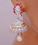 Goldpolish ruby red and white earring-2560