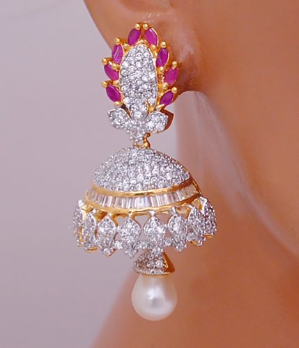 Goldpolish ruby red and white earring-2560