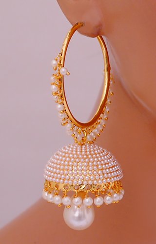 Goldpolish white jhumi earring-2571