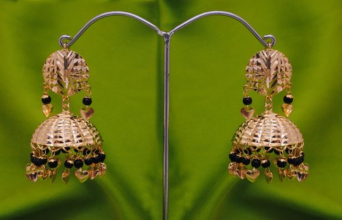 Goldpolish black jhumi earring-2573