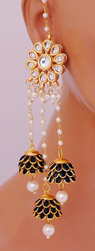 Goldpolish black and white jhumi earring-2579