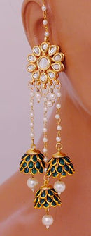 goldpolish green and white earring-2580