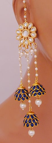 Goldpolish blue  and white earring-2582