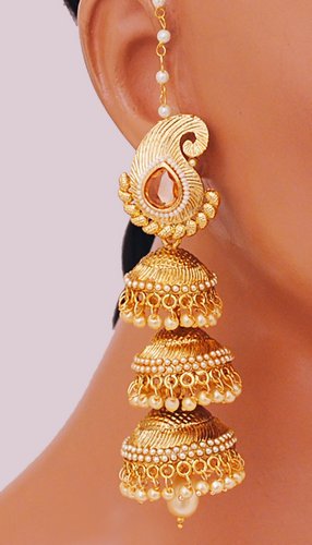 Goldpolish golden jhumi earring-2590