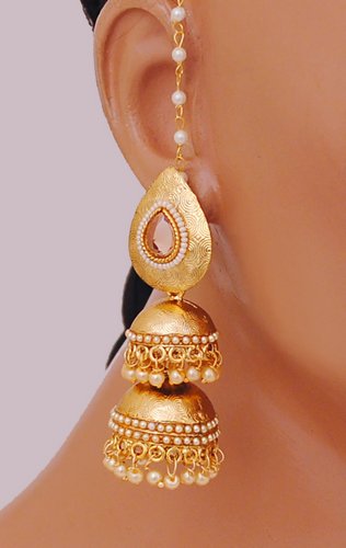 Goldpolish white jhumi earring-2591