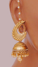 Goldpolish white jhumi earring-2597