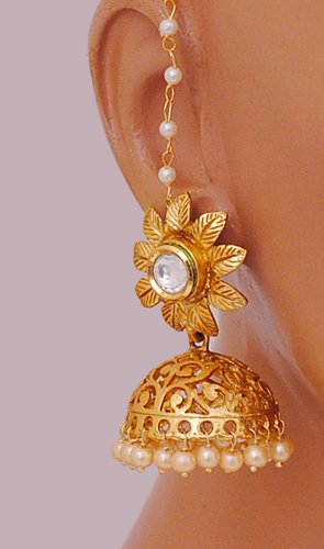 Goldpolish white jhumi earring-2598