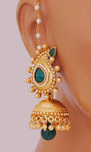 Goldpolish green and white jhumi earring-2600