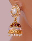 goldpolish maroon, green and white earring-2618