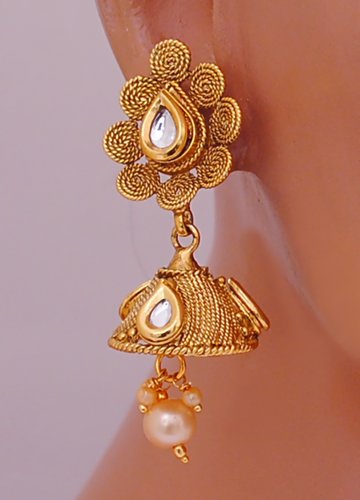 goldpolih white  jhumi earring-2619