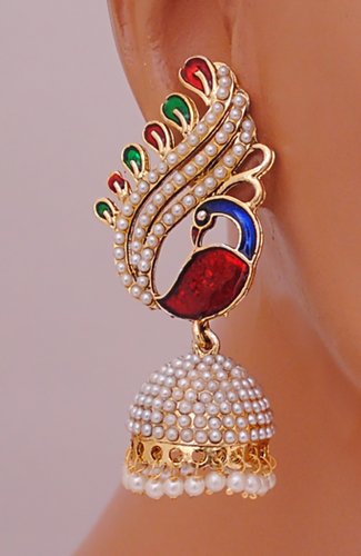 goldpolish red, green and white earring-2620
