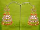 Goldpolish orange and white kundan earring-2629