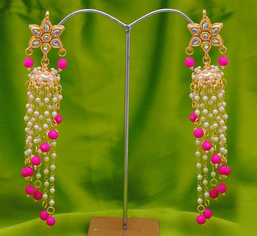 Goldpolih hot pink and  white  earring-2636