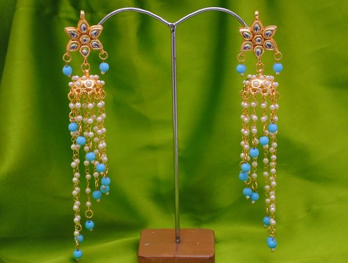 Goldpolish aqua blue and white earring-2637