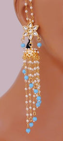 Goldpolish aqua blue and white earring-2637