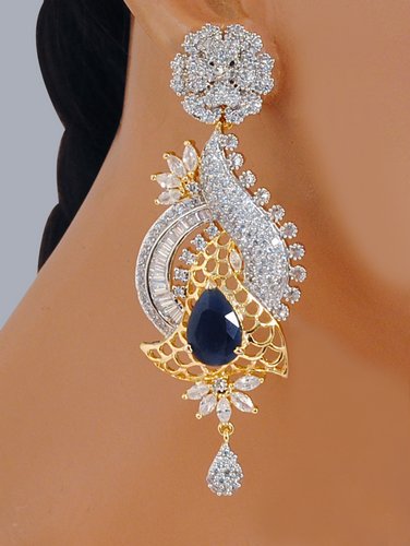 Goldpolish blue and white diamond earring-2684