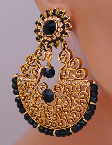 Goldpolish black beautiful earring-2693