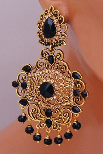 Goldpolish black earring-2718