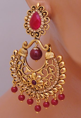 Goldpolish ruby red earring-2730