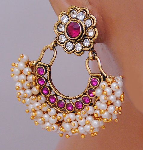 Goldpolish white hot pink earring-2740