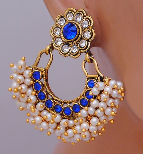 Goldpolish blue and white earring-2742