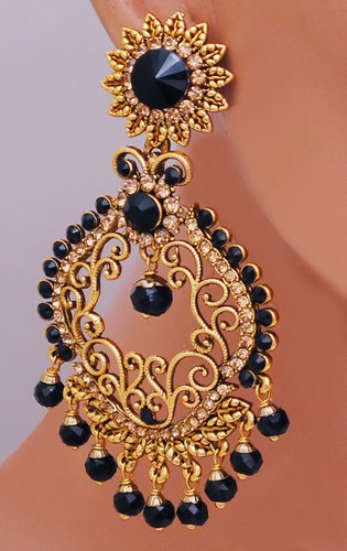 Goldpolish black earring-2761