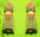 Goldpolish black and white jhumi earring-2769