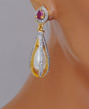 Goldpolish ruby red  and white diamond earring-2775