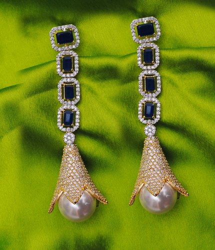 Goldpolish deep blue and white earring-2778