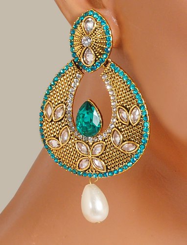 Goldpolish turquoise green and white earring-2782