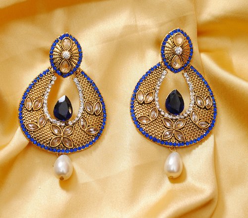 Goldpolish blue and white earring-2783
