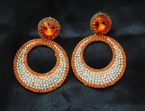 Goldpolish orange and white earring-2792