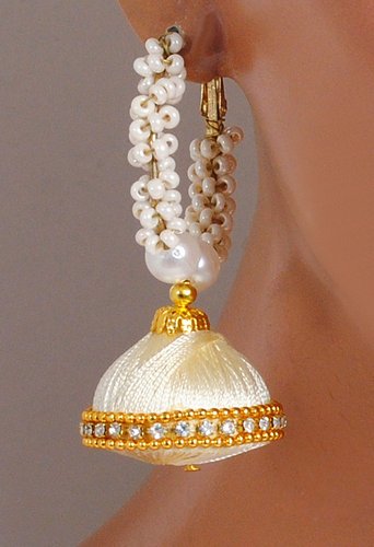 Goldpolish white jhumi earring-2806