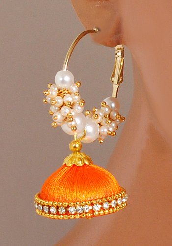 Goldpolish orange and white earring-2809