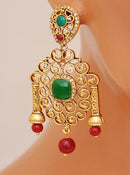 Goldpolih maroon, green Earring-2819