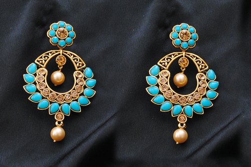 Goldpolish firozi and golden Earring-2831