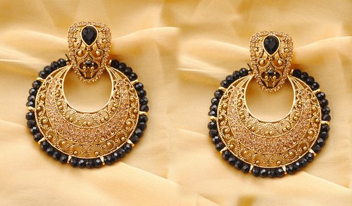 Goldpolish black and golden Earring-2836